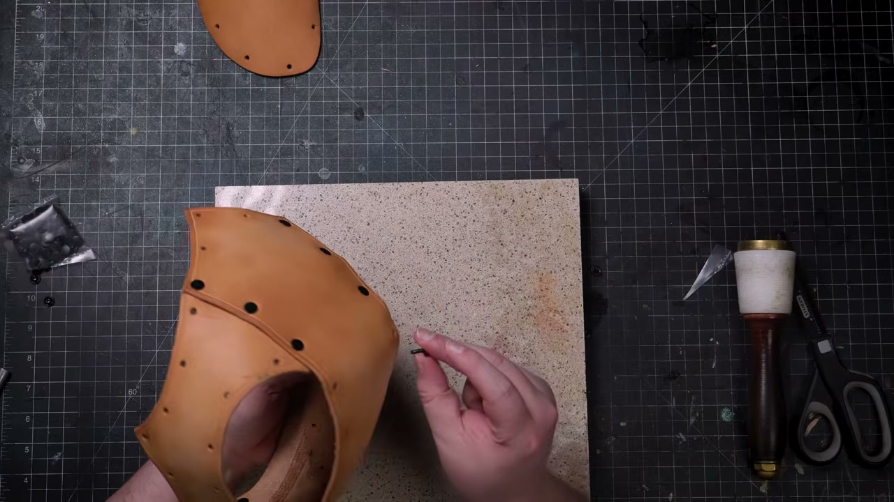 Warrior Helmet Build Guide: A Real Leather Helmet with Just a Hammer 10 Hammering rivets inside the forming crown