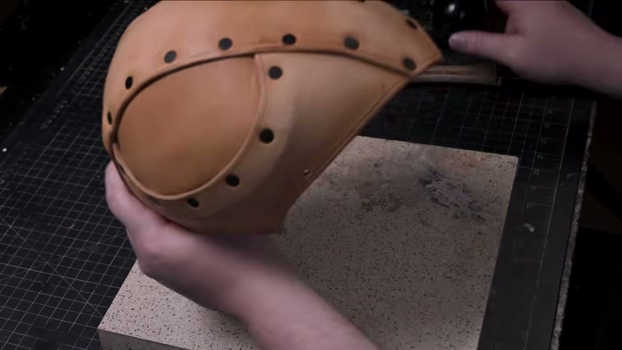 Warrior Helmet Build Guide: A Real Leather Helmet with Just a Hammer 11 Fitting the rounded insert into the crown
