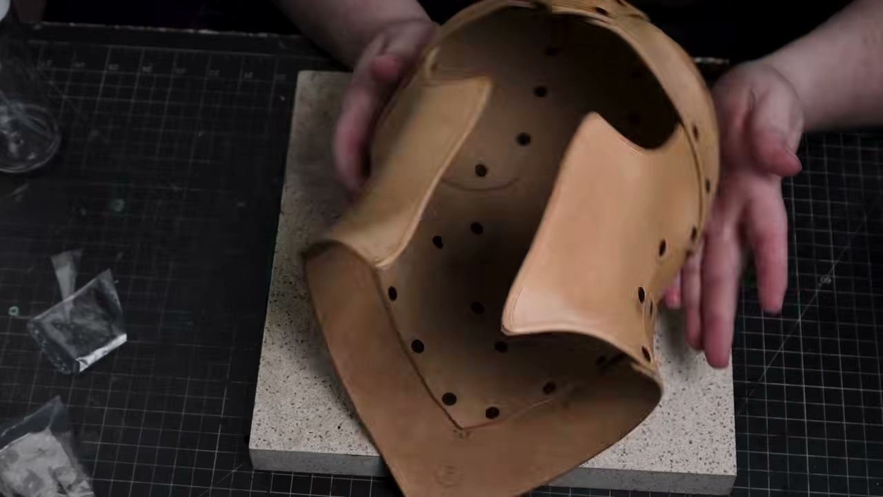 Warrior Helmet Build Guide: A Real Leather Helmet with Just a Hammer 14 Fully assembled undyed leather helmet