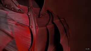 Roadmap Updates & Pre-Order Status 1 a preview of the full Berserk armor set under red light, articulated leather plates across the torso and shoulders