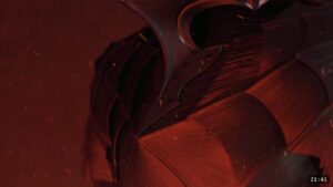 Roadmap Updates & Pre-Order Status 3 the finished black Berserk breastplate, fluted and dyed, lit red with drifting embers