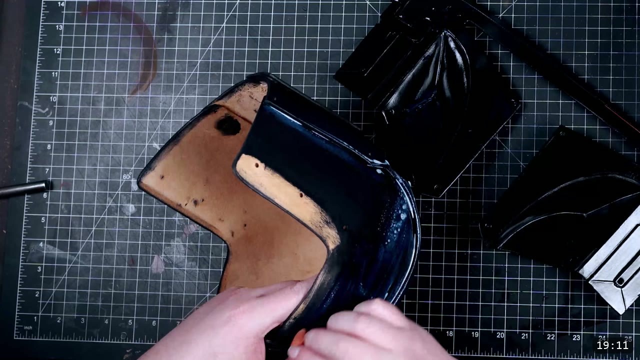 Leather Mandalorian Helmet Build Guide: Flat Pattern to Chrome Finish 12 applying a light coat of acrylic finish to the dyed helmet with a sponge